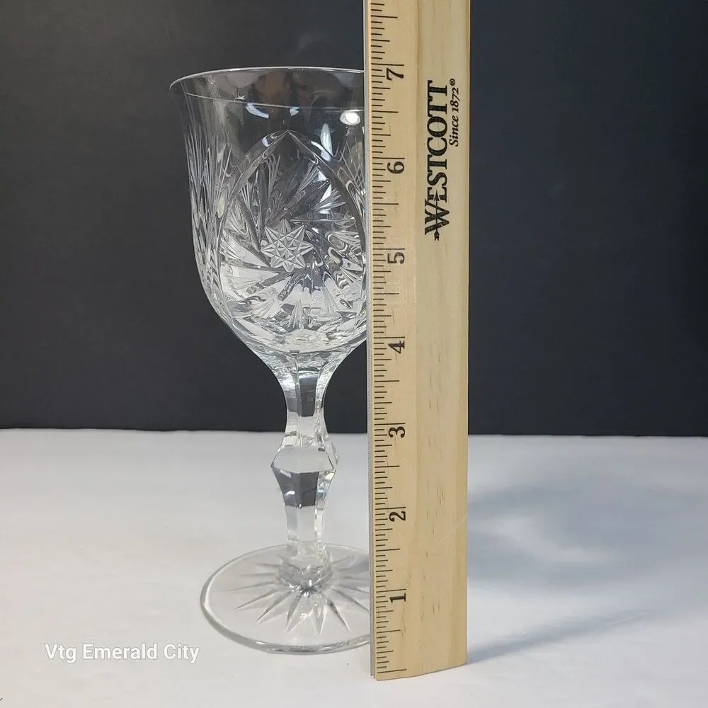 Vtg American Cut Crystal Co. ELEANOR Star & Fan Cut Pattern Wine Goblet Set Of 3